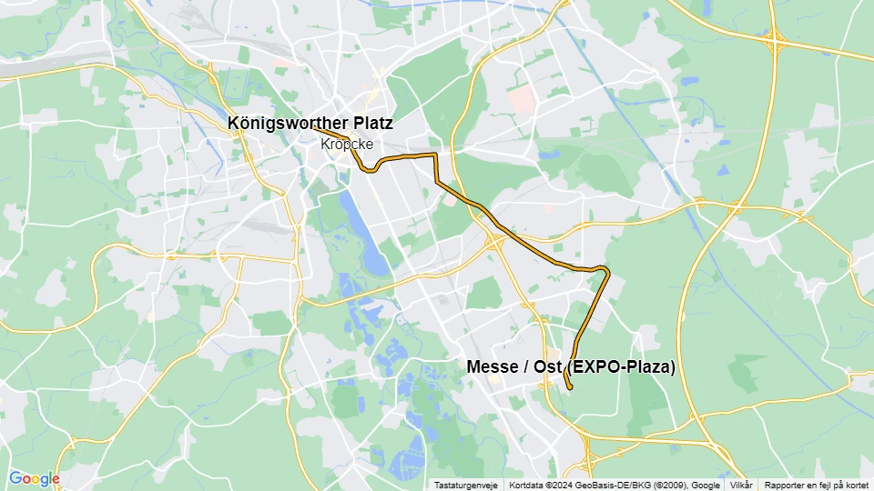 Hannover Veranstaltungslinie E: Messe / Ost (EXPO-Plaza) - Königsworther Platz Linienkarte