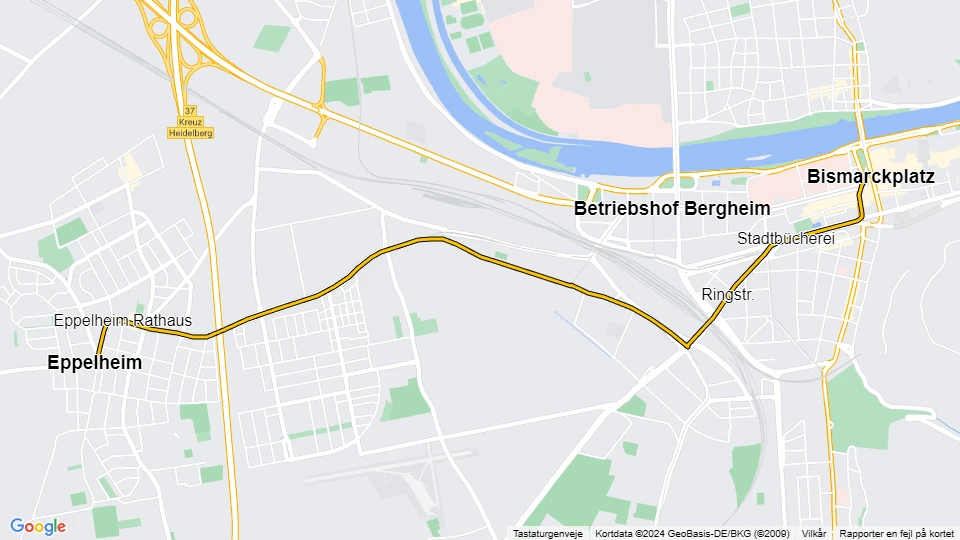 Heidelberg Straßenbahnlinie 22: Bismarckplatz - Eppelheim Linienkarte