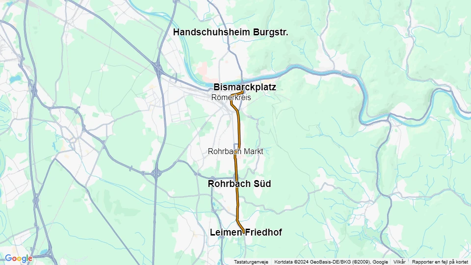 Heidelberg Straßenbahnlinie 23: Bismarckplatz - Leimen Friedhof Linienkarte