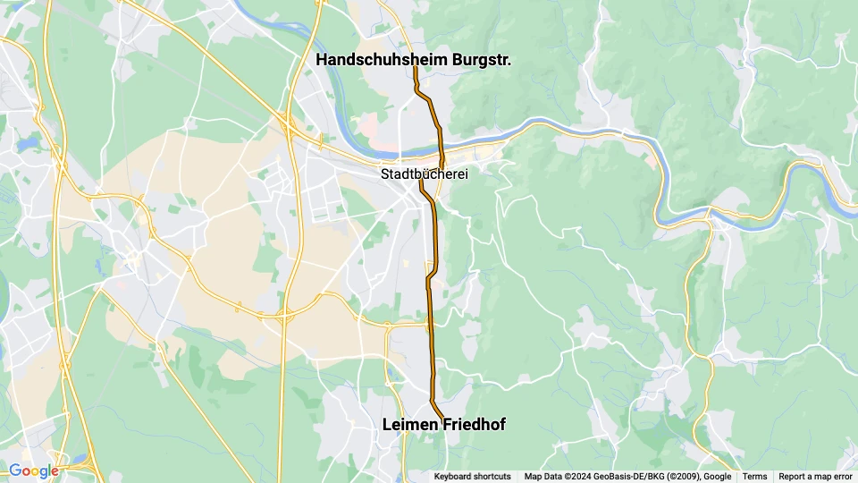 Heidelberg Straßenbahnlinie 23: Handschuhsheim Burgstr. - Leimen Friedhof Linienkarte