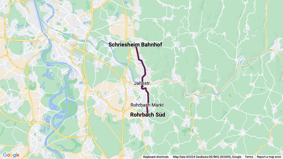 Heidelberg Straßenbahnlinie 24: Schriesheim Bahnhof - Rohrbach Süd Linienkarte