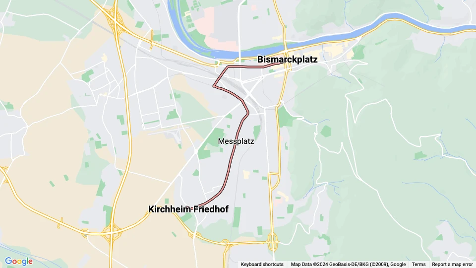 Heidelberg Straßenbahnlinie 26: Bismarckplatz - Kirchheim Friedhof Linienkarte