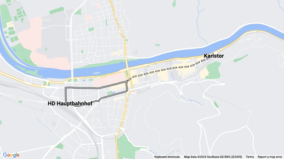 Heidelberg Straßenbahnlinie 5: Karlstor - HD Hauptbahnhof Linienkarte
