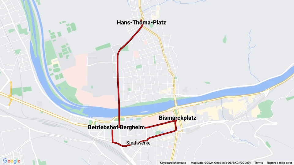 Heidelberg Zusätzliche Linie 21: Bismarckplatz - Hans-Thoma-Platz Linienkarte