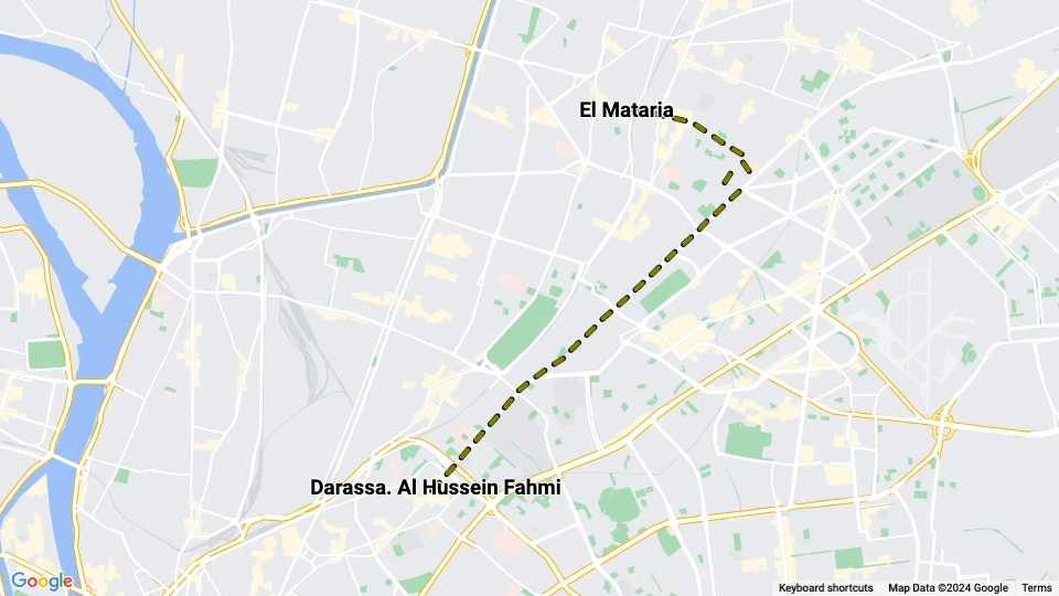 Heliopolis, Kairo Straßenbahnlinie 35: Darassa. Al Hussein Fahmi - El Mataria Linienkarte