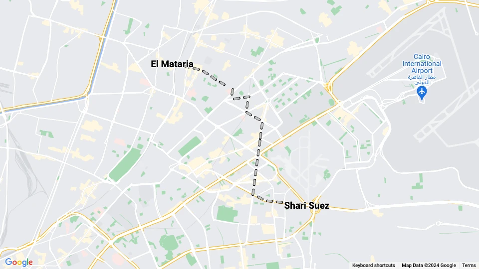 Heliopolis, Kairo Straßenbahnlinie 36: El Mataria - Shari Suez Linienkarte