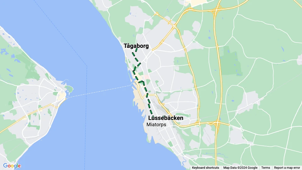Helsingborg Straßenbahnlinie 3: Tågaborg - Lussebäcken Linienkarte
