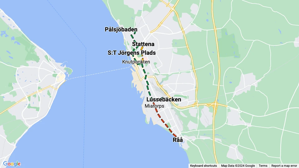 Helsingborgs Stads Spårvägar (HSS) Linienkarte