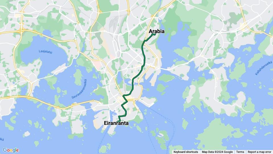 Helsinki Straßenbahnlinie 6: Arabia - Eiranranta Linienkarte