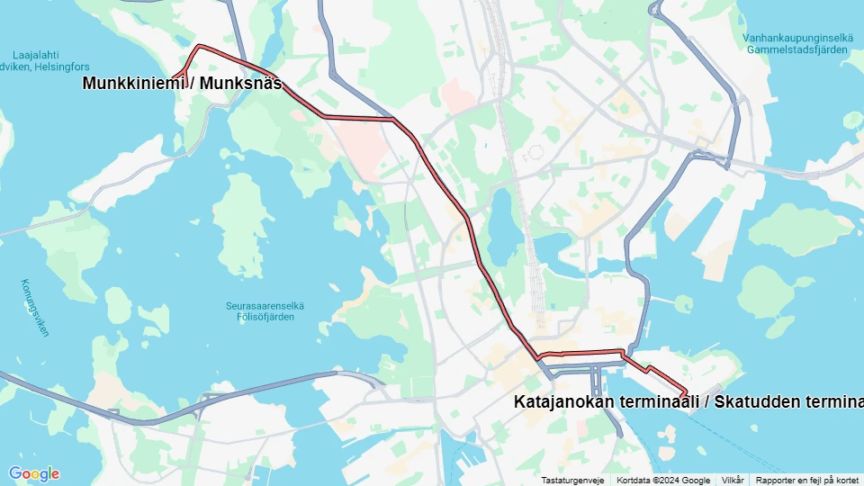 Helsinki Zusätzliche Linie 4T: Munkkiniemi / Munksnäs - Katajanokan terminaali/Skatudden terminal Linienkarte