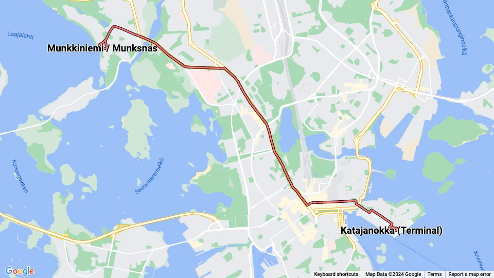 Helsinki Zusätzliche Linie 4T: Munkkiniemi / Munksnäs - Katajanokka (Terminal) Linienkarte