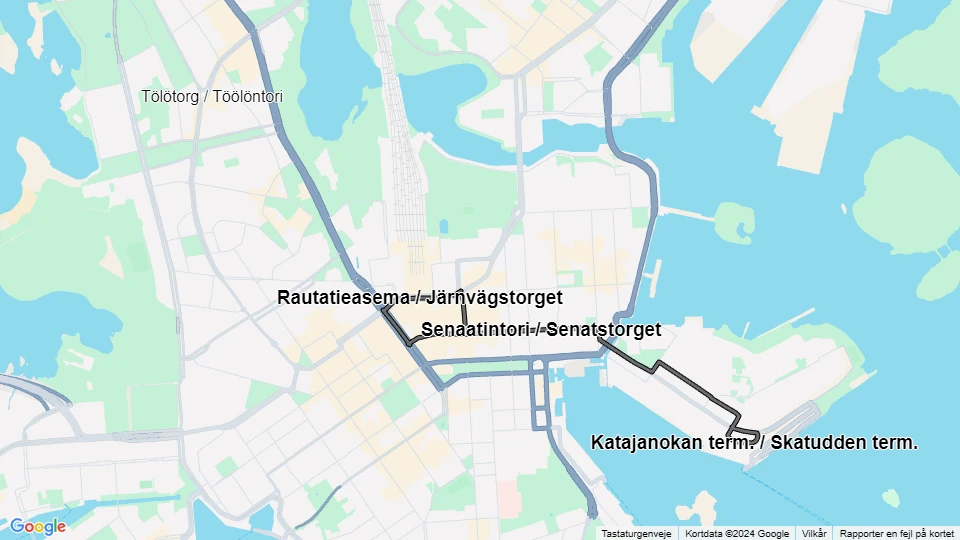 Helsinki Zusätzliche Linie 5: Rautatieasema / Järnvägstorget - Katajanokan term. / Skatudden term. Linienkarte