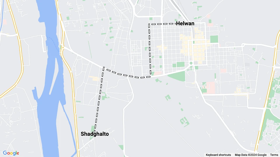 Helwan Straßenbahnlinie 40: Helwan - Shadghalto Linienkarte
