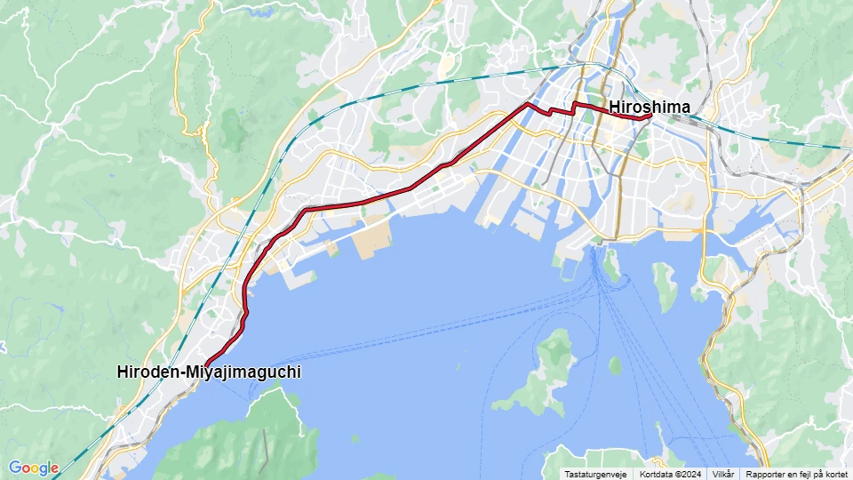 Hiroshima Straßenbahnlinie 2: Hiroshima - Hiroden-Miyajimaguchi Linienkarte