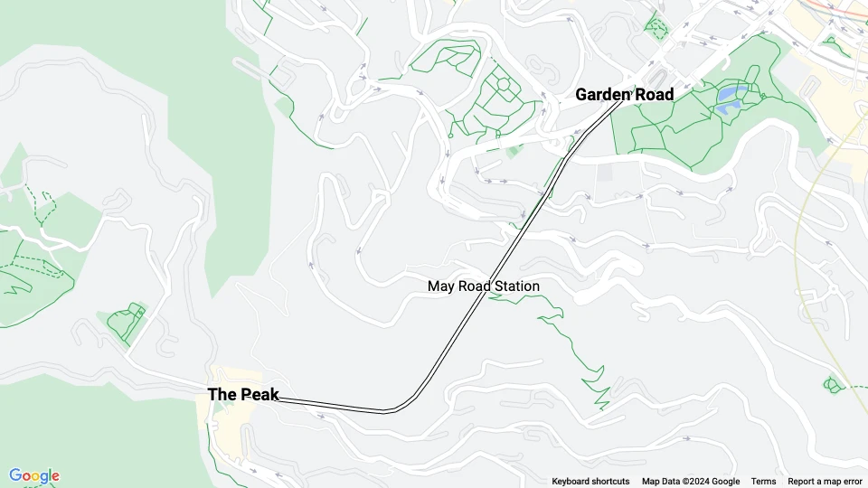 Hongkong Peak Tram: Garden Road - The Peak Linienkarte