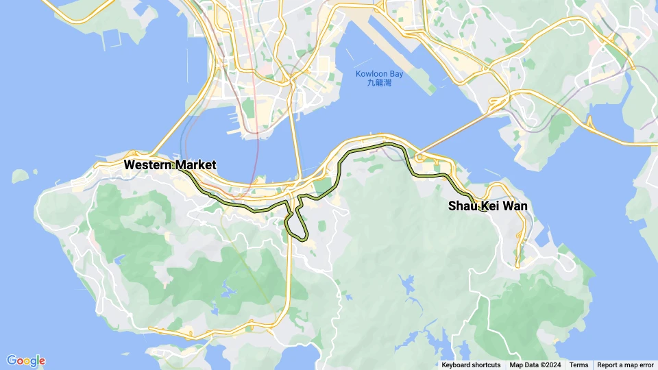 Hongkong Straßenbahnlinie 1: Western Market - Shau Kei Wan Linienkarte