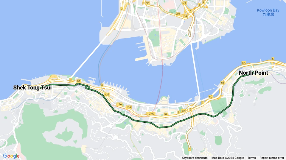 Hongkong Straßenbahnlinie 3: Shek Tong Tsui - North Point Linienkarte