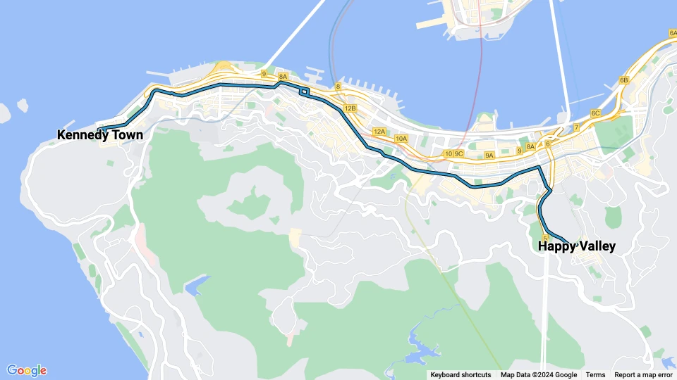 Hongkong Straßenbahnlinie 5: Kennedy Town - Happy Valley Linienkarte