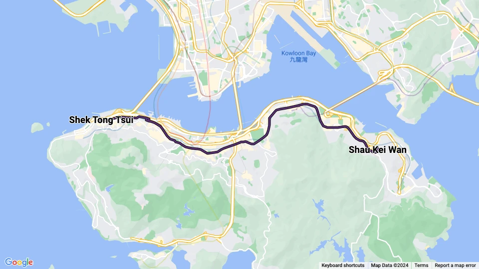 Hongkong Straßenbahnlinie 6: Shau Kei Wan - Shek Tong Tsui Linienkarte