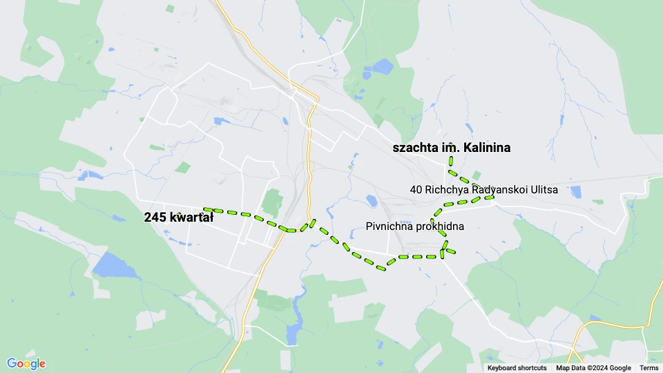 Horliwka Straßenbahnlinie 8: 245 kwartał - szachta im. Kalinina Linienkarte