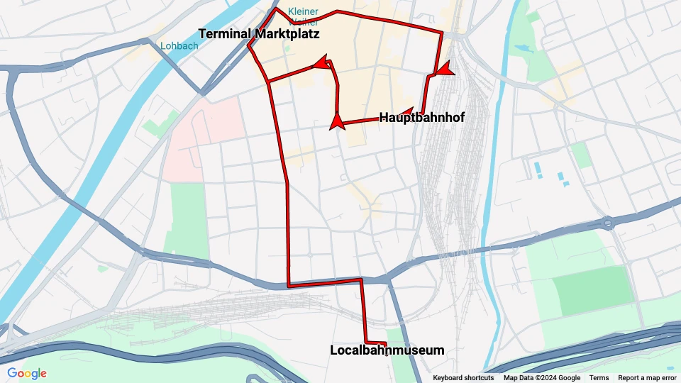 Innsbruck Museumszubringer: Localbahnmuseum - Hauptbahnhof Linienkarte