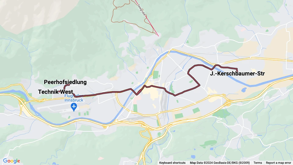 Innsbruck Straßenbahnlinie 2: J.-Kerschbaumer-Str - Technik West Linienkarte