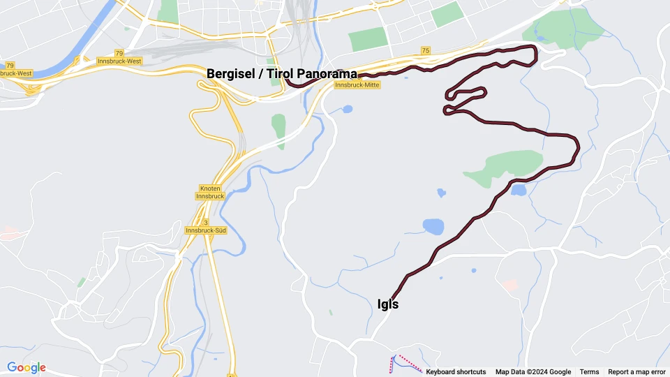 Innsbruck Straßenbahnlinie 6: Bergisel / Tirol Panorama - Igls Linienkarte