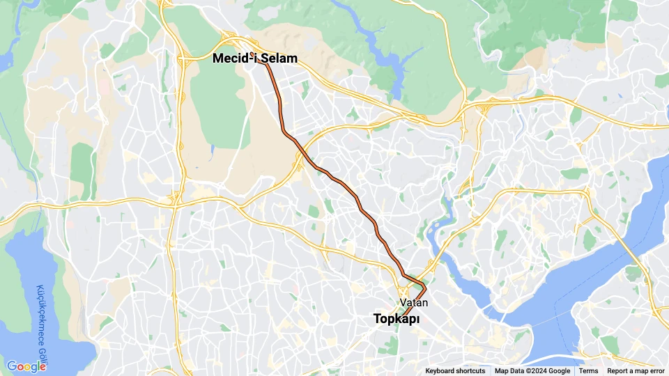 Istanbul Regionallinie T4: Topkapı - Mecid-i Selam Linienkarte
