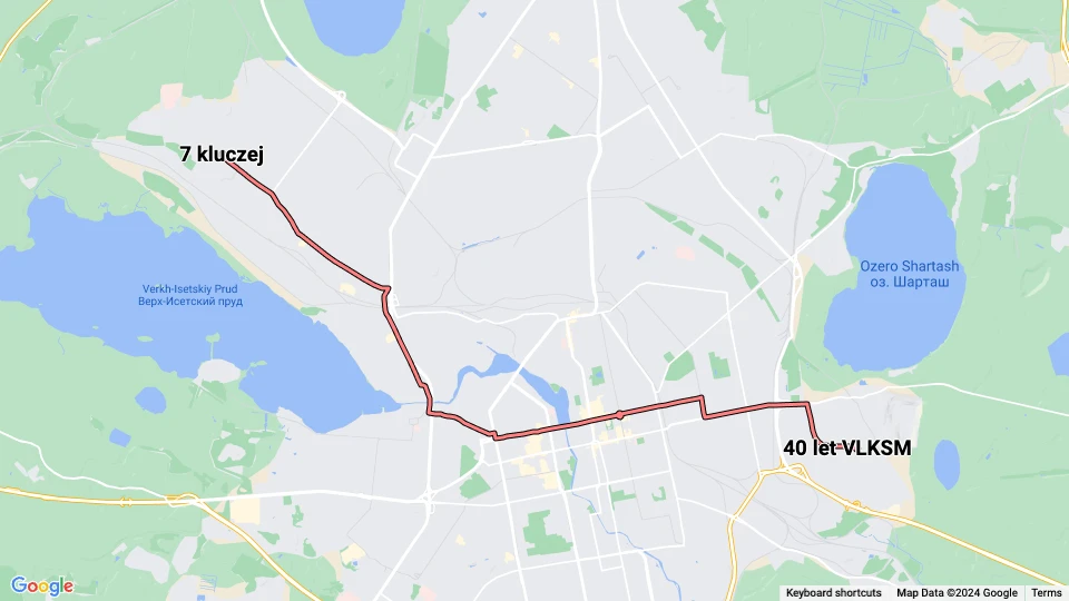 Jekaterinburg Straßenbahnlinie 13: 40 let VLKSM - 7 kluczej Linienkarte