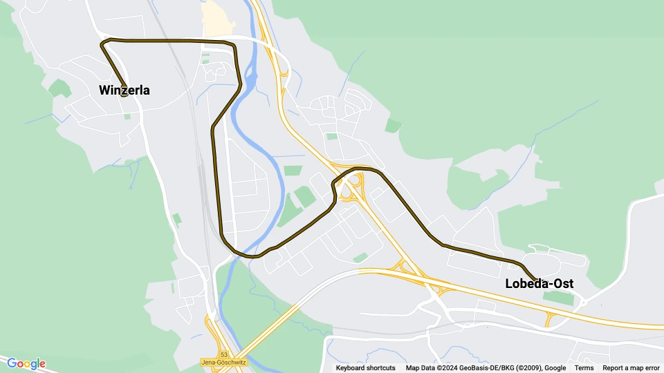 Jena Straßenbahnlinie 3: Lobeda-Ost - Winzerla Linienkarte
