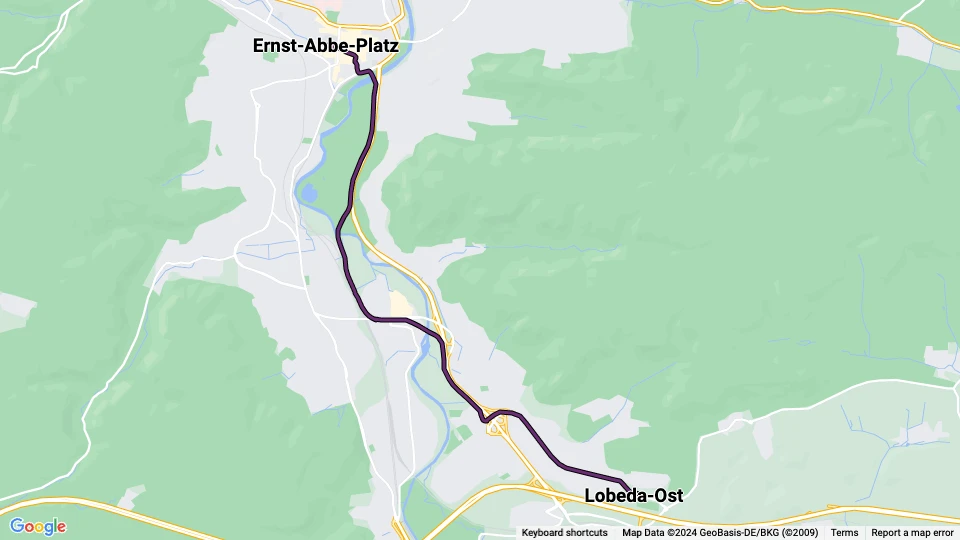 Jena Straßenbahnlinie 5: Ernst-Abbe-Platz - Lobeda-Ost Linienkarte