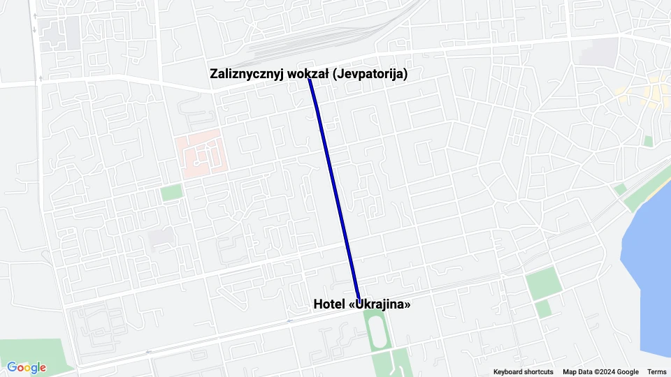 Jewpatorija Straßenbahnlinie 3: Zaliznycznyj wokzał (Jevpatorija) - Hotel «Ukrajina» Linienkarte