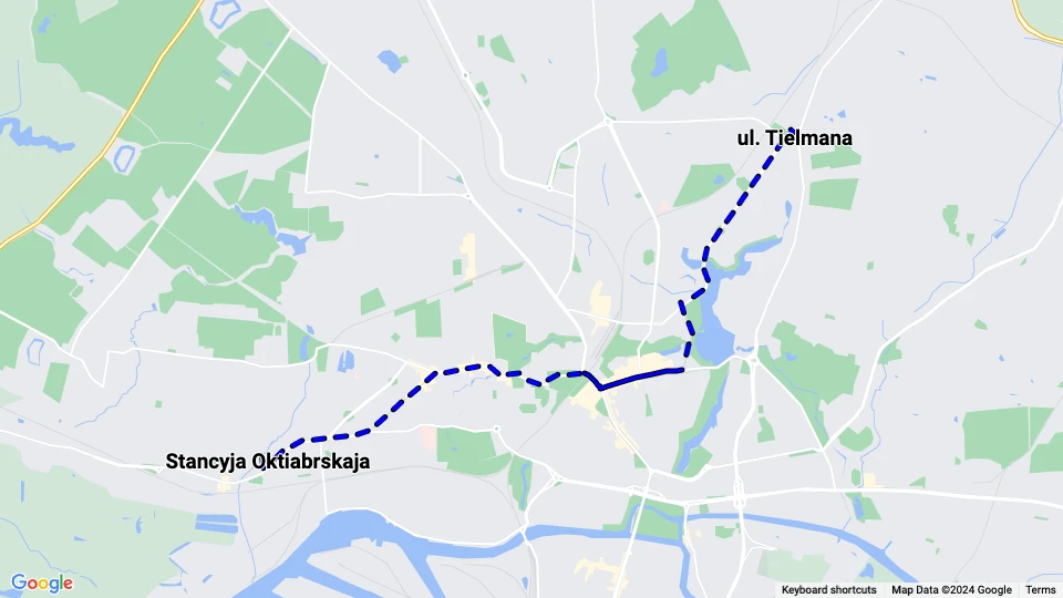 Kaliningrad Straßenbahnlinie 1: Stancyja Oktiabrskaja - ul. Tielmana Linienkarte