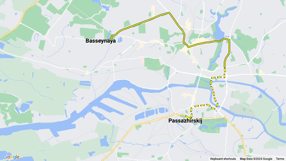 Kaliningrad Straßenbahnlinie 3: Basseynaya - Passazhirskij Linienkarte