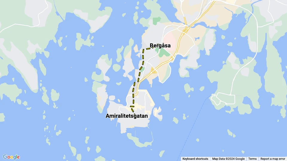 Karlskrona Straßenbahnlinie: Amiralitetsgatan - Bergåsa Linienkarte