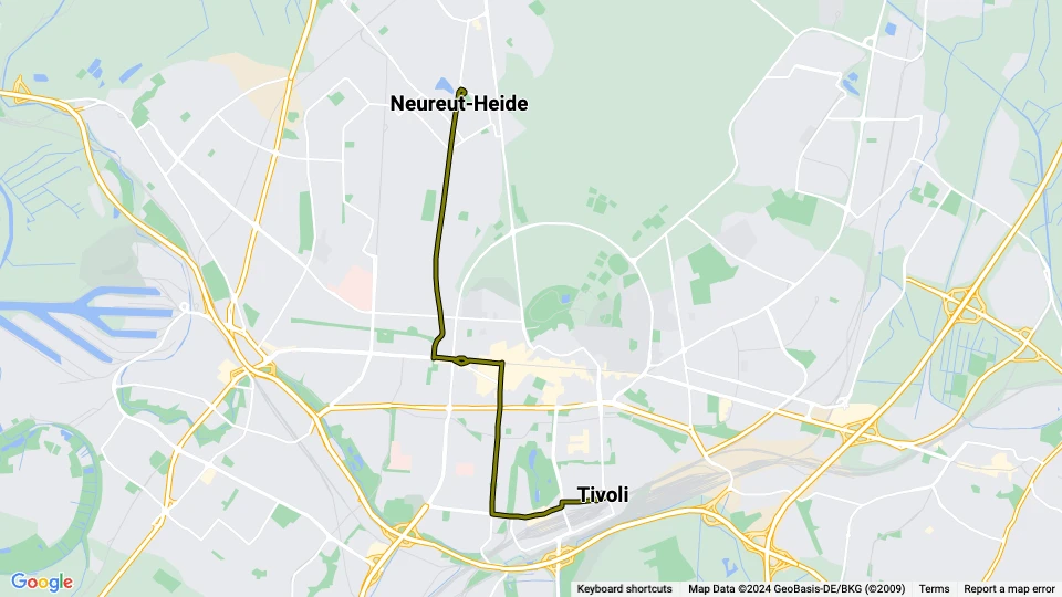 Karlsruhe Straßenbahnlinie 3: Tivoli - Neureut-Heide Linienkarte