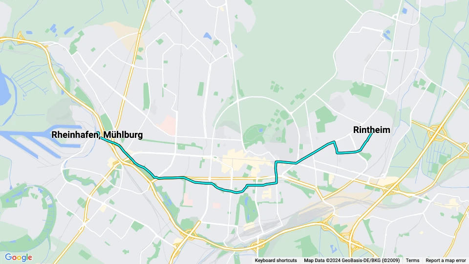 Karlsruhe Straßenbahnlinie 5: Rintheim - Rheinhafen, Mühlburg Linienkarte