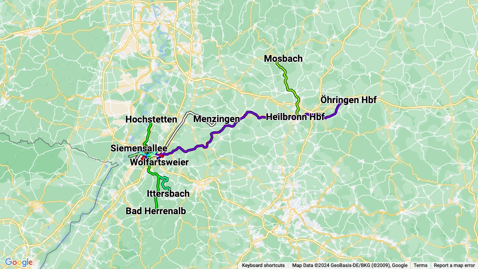 Karlsruher Verkehrsverbund (KVV) Linienkarte