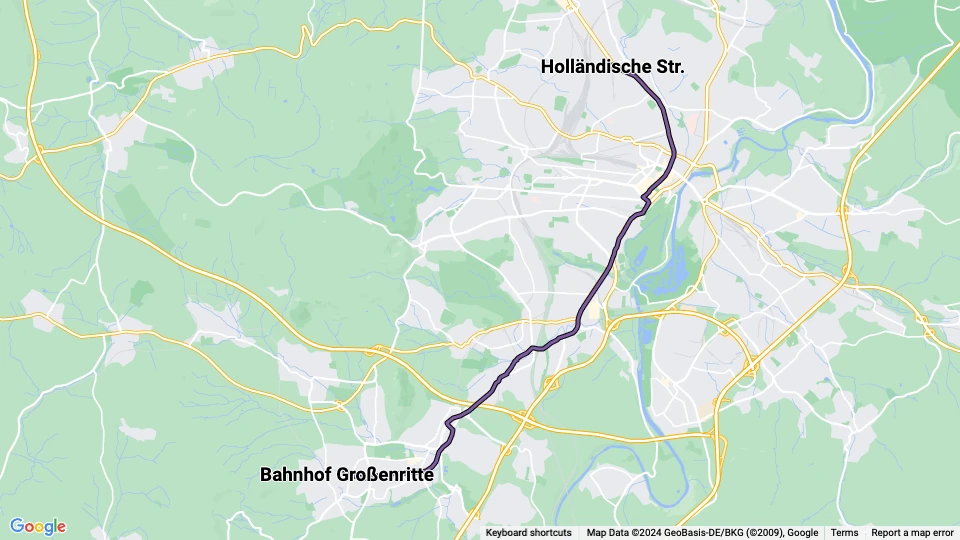 Kassel Straßenbahnlinie 5: Holländische Str. - Bahnhof Großenritte Linienkarte
