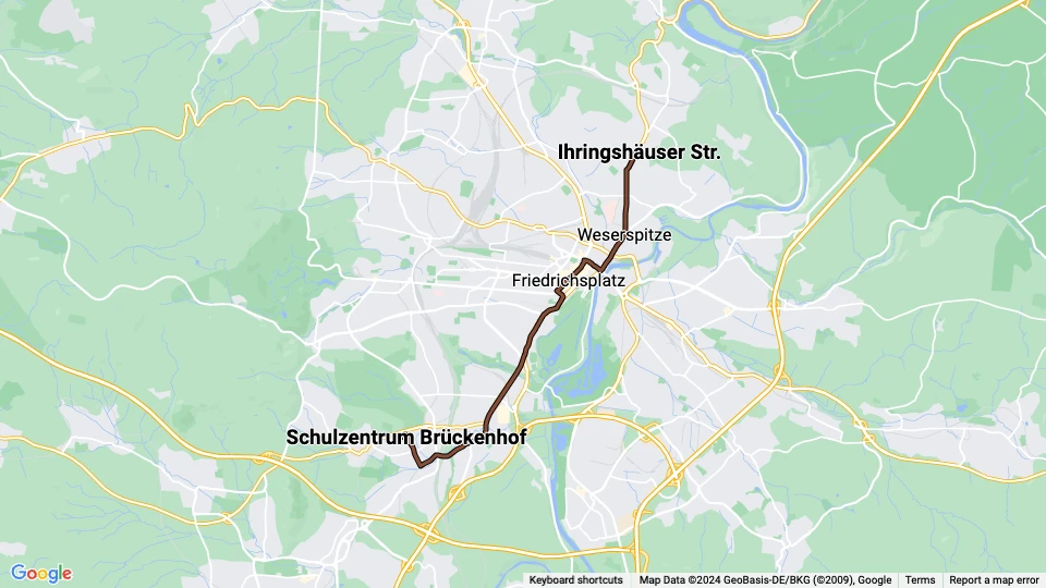 Kassel Straßenbahnlinie 6: Ihringshäuser Str. - Schulzentrum Brückenhof Linienkarte