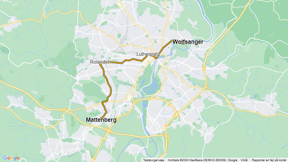 Kassel Straßenbahnlinie 7: Mattenberg - Wolfsanger Linienkarte