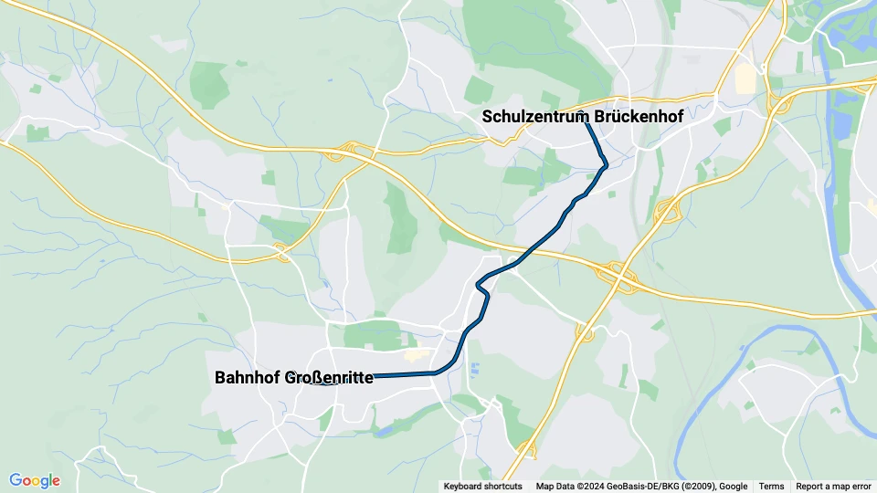 Kassel Zusätzliche Linie 2: Bahnhof Großenritte - Schulzentrum Brückenhof Linienkarte