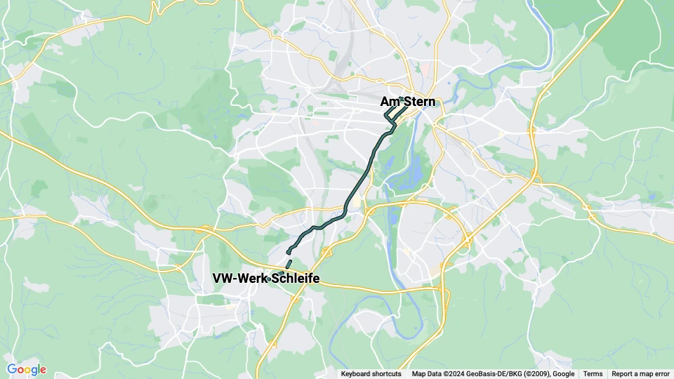 Kassel Zusätzliche Linie 5E: Am Stern - VW-Werk Schleife Linienkarte