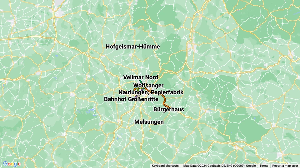 Kasseler Verkehrs-Gesellschaft (KVG) Linienkarte