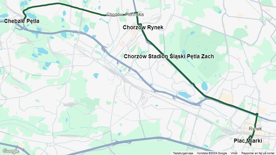 Kattowitz Straßenbahnlinie T11: Plac Miarki - Chebzie Pętla Linienkarte