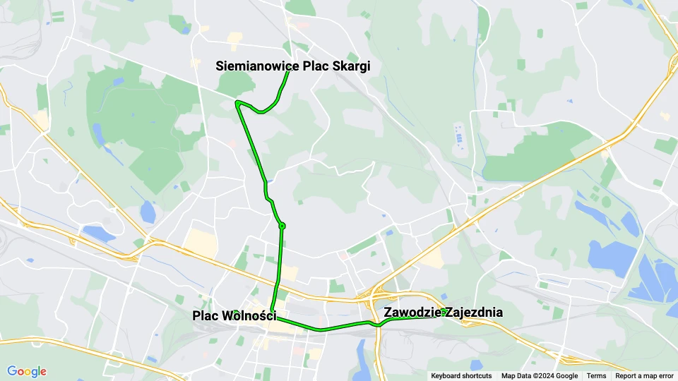 Kattowitz Straßenbahnlinie T13 Linienkarte