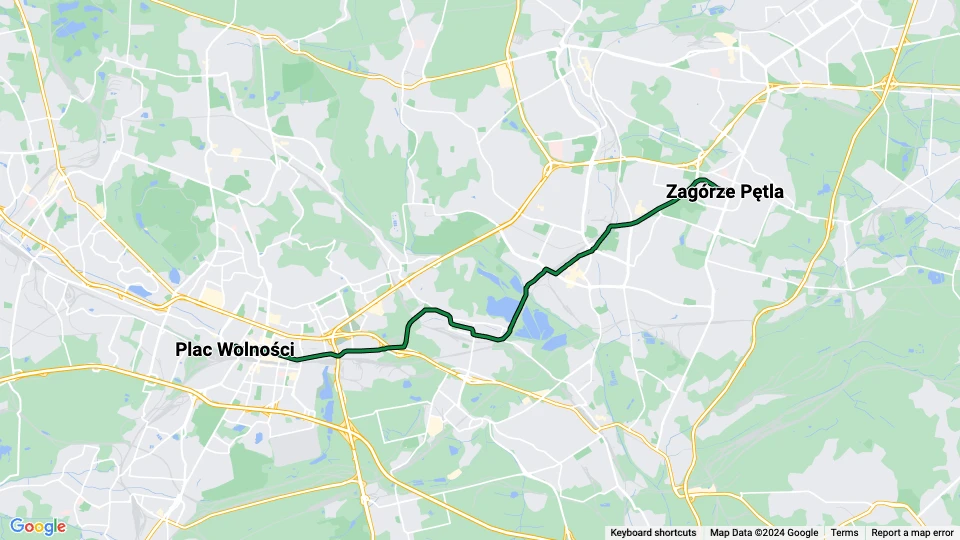 Kattowitz Straßenbahnlinie T15: Zagórze Pętla - Plac Wolności Linienkarte