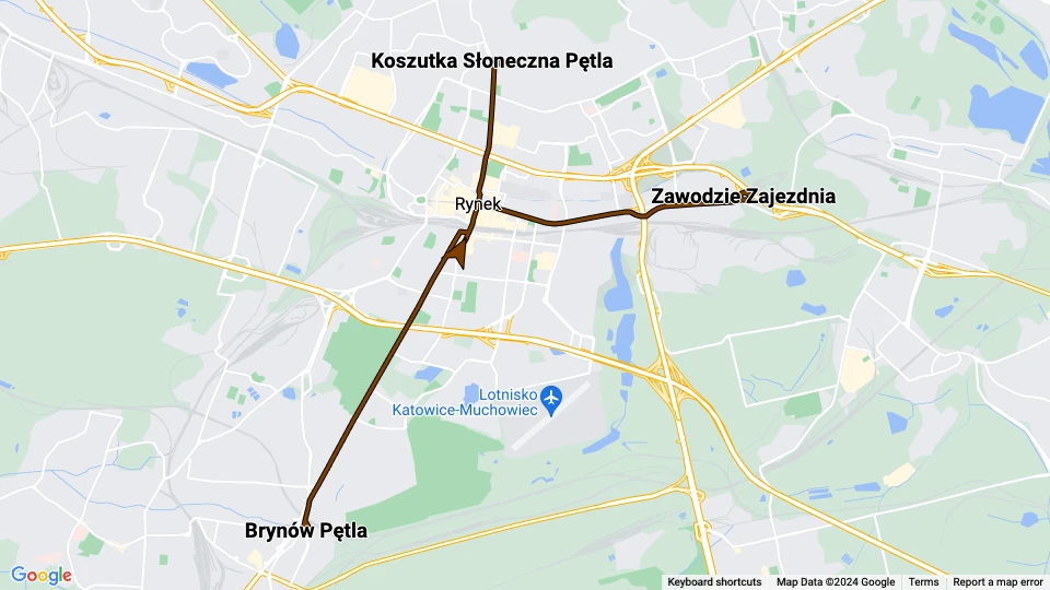 Kattowitz Straßenbahnlinie T16 Linienkarte