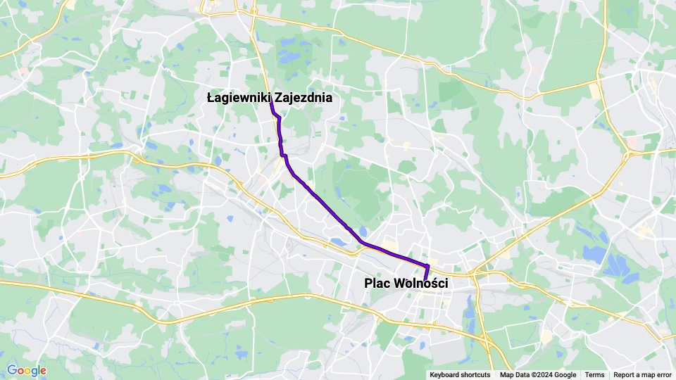 Kattowitz Straßenbahnlinie T19: Łagiewniki Zajezdnia - Plac Wolności Linienkarte