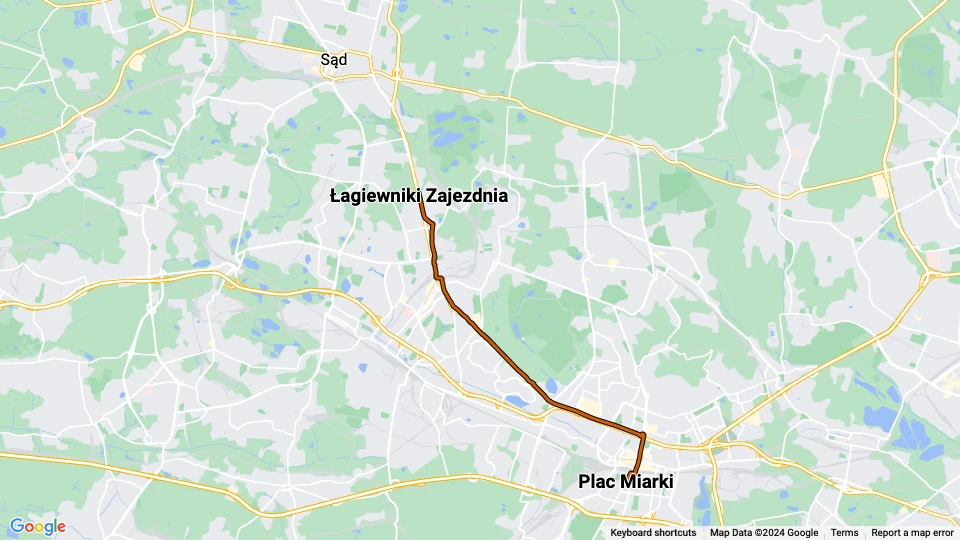 Kattowitz Straßenbahnlinie T6: Łagiewniki Zajezdnia - Plac Miarki Linienkarte
